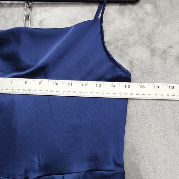 Shein Dress Womens S Blue Split Thigh Satin Cami Midi Stretch Back Zip Party - Picture 6 of 9
